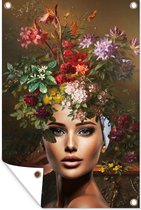 Muurdecoratie Vrouw - Bloemen - Kleuren - 120x180 cm - Tuinposter - Tuindoek - Buitenposter