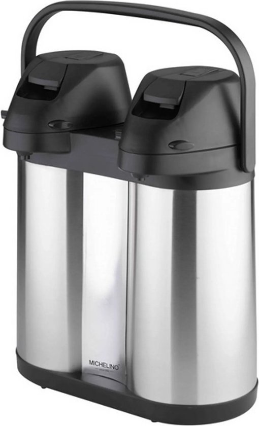 Michelino 54527 - Set Isoleerkan met pomp RVS - 2 isoleerkannen in 1 apparaat - Voor Thee en Koffie -Ideaal voor Kantoren of in de Kantine - 2 x 2L