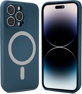 ShieldCase geschikt voor Apple iPhone 14 Pro Magneet hoesje siliconen zijde - blauw - Backcover case - Shockproof hoesje - Zacht hoesje met oplaad ring