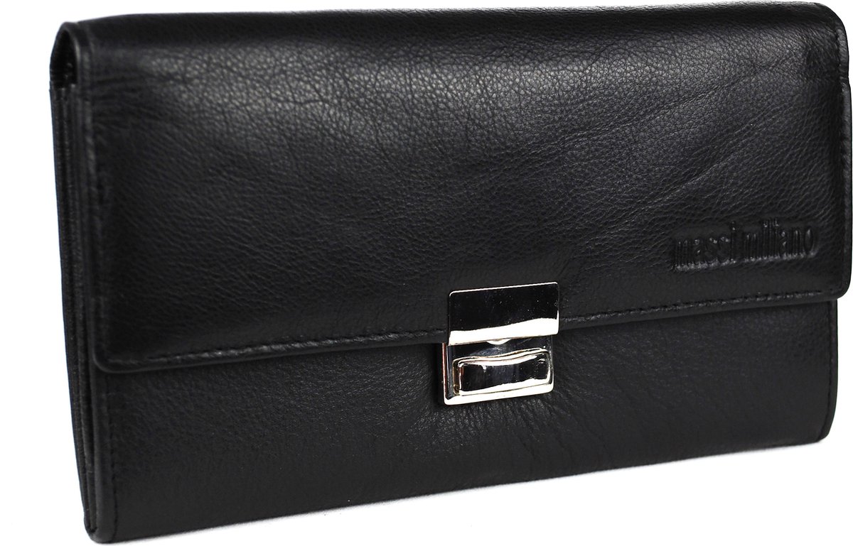 Massi Miliano Portemonnee -Dames-Heren- Horeca/winkel Volledig Nappa Leer Zwart- (3567-6 ) - 17,5 x 3 x 9 cm -