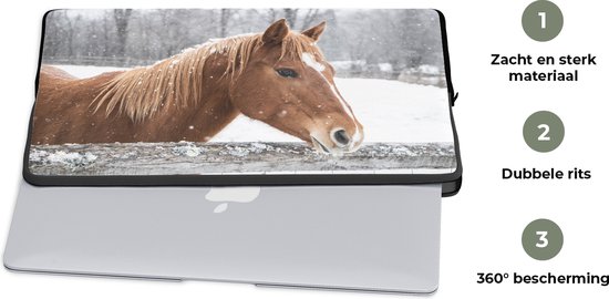 Housse ordinateur 13 pouces - Cheval - Flocon de neige - Clôture - Hiver - Housse ordinateur