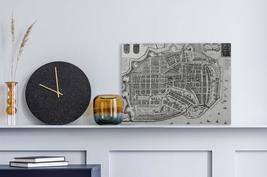 Plan de la ville historique en Zwart et blanc d'Enkhuizen - Carte 40x30 cm - petit - Tirage photo sur toile (Décoration murale salon / chambre)