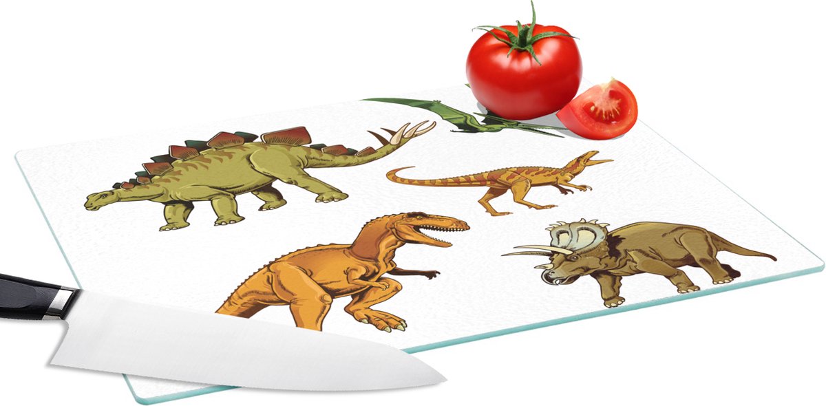 Glazen Snijplank - 39x28 - Dinosaurus - Tekening - Kinderen - Jongens - Kinderen - Snijplanken Glas