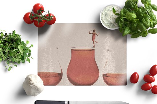Planche à découper en Verres - 28x20 - Femme - Vin - Verre à vin - Vintage - Planches à découper en Glas