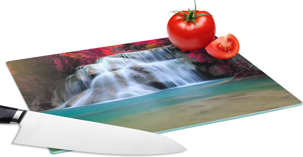 Glazen Snijplank - 28x20 - Waterval - Bomen - Rood - Landschap - Natuur - Snijplanken Glas