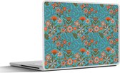 Laptop sticker - 12.3 inch - Bohemian - Bloemen - Oranje - Retro - Design - 30x22cm - Laptopstickers - Laptop skin - Cover