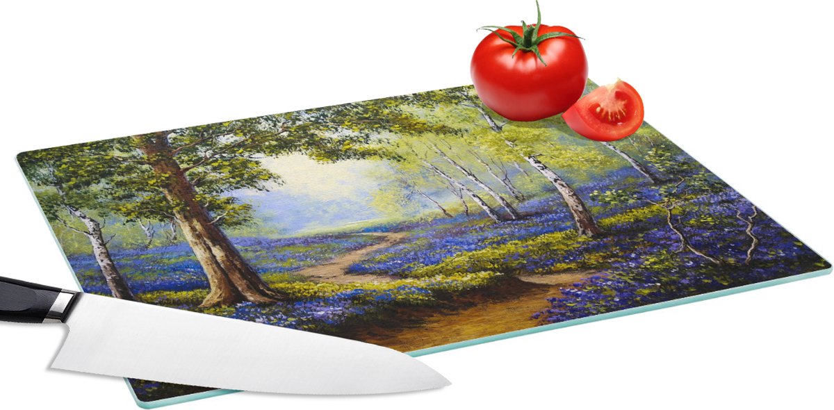 Glazen Snijplank - 39x28 - Schilderij - Natuur - Bos - Bloemen - Olieverf - Snijplanken Glas