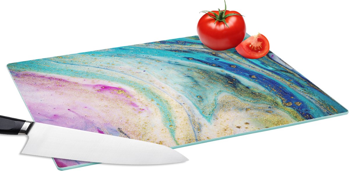 Glazen Snijplank - 39x28 - Marmer - Verf - Regenboog - Snijplanken Glas