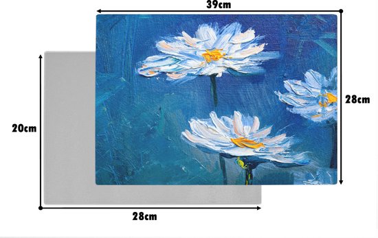 Planche à découper en Verres - 39x28 - Peinture - Huile - Fleurs - Blauw - Planches à découper en Glas