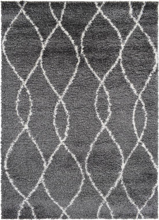 Vercai Rugs Parma Collectie - Hoogpolig Vloerkleed - Shaggy Tapijt voor Woonkamer - Polyester - Zilver / Ivoor - 120x170 cm