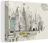 Canvas Schilderij New York - Tekenen - Skyline - 40x30 cm - Wanddecoratie
