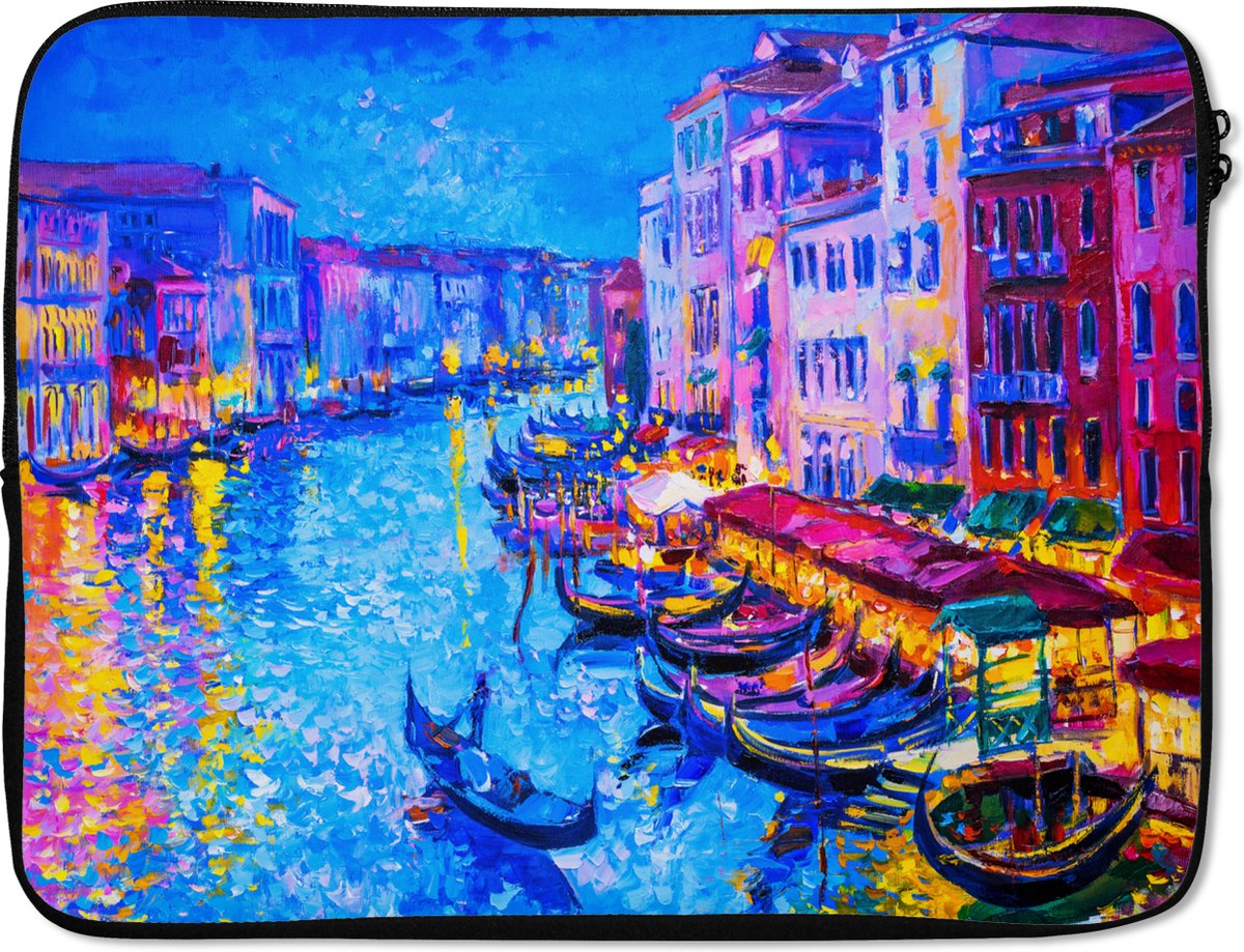 Laptophoes 17 inch - Schilderij - Italië - Boot - Water - Architectuur - Laptop sleeve - Binnenmaat 41x28 cm - Zwarte achterkant