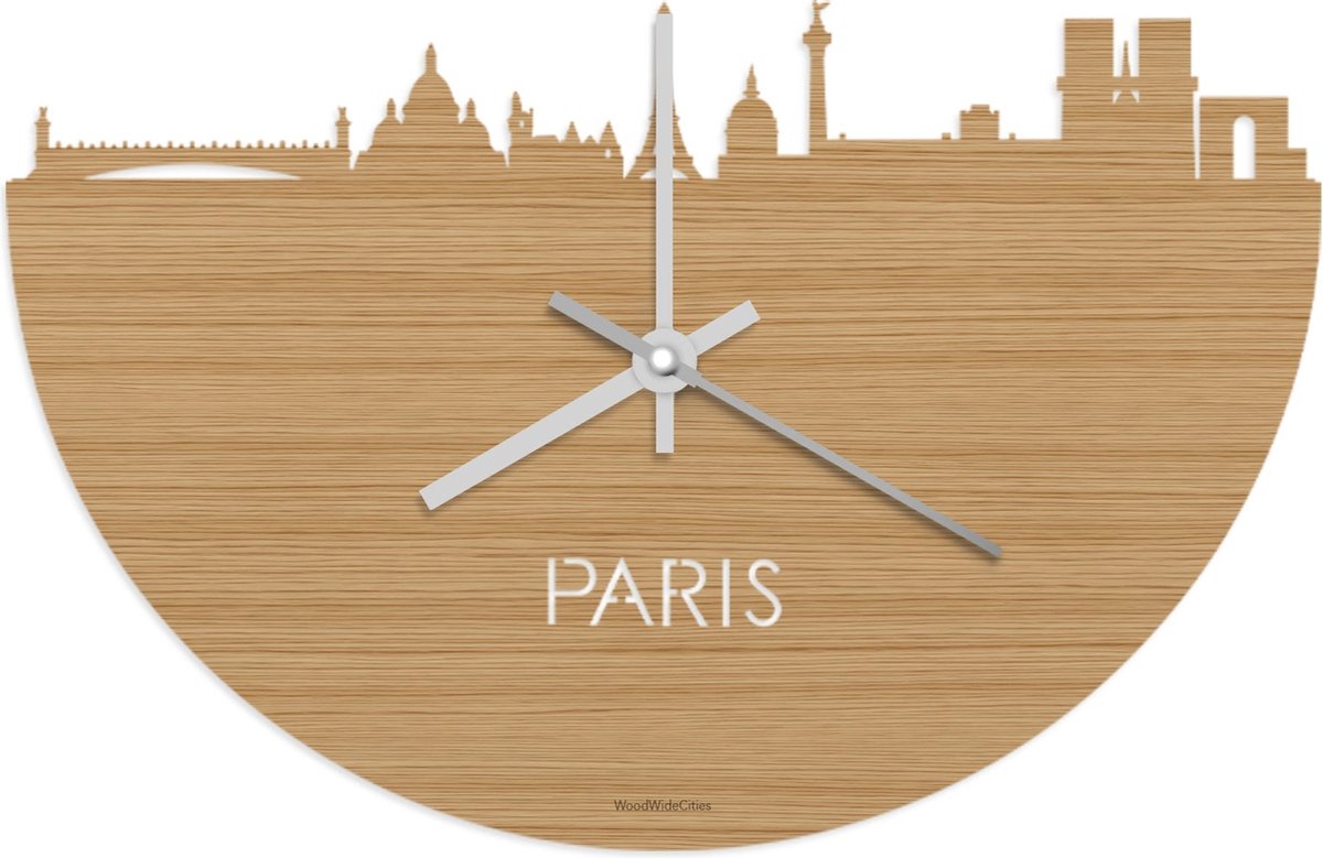 Skyline Klok Parijs Bamboe hout - Ø 40 cm - Stil uurwerk - Wanddecoratie - Meer steden beschikbaar - Woonkamer idee - Woondecoratie - City Art - Steden kunst - Cadeau voor hem - Cadeau voor haar - Jubileum - Trouwerij - Housewarming - WoodWideCities