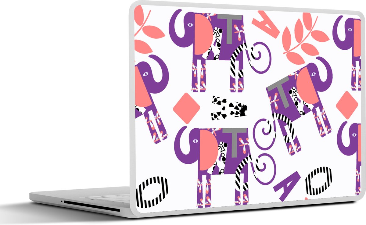 Laptop sticker - 11.6 inch - Olifanten - Bladeren - Paars - Patroon - 30x21cm - Laptopstickers - Laptop skin - Cover