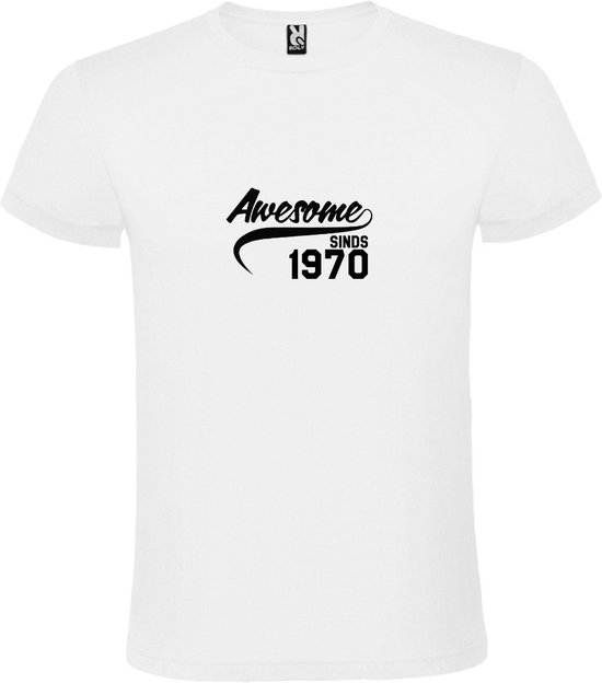 Wit T-Shirt met “Awesome sinds 1970 “ Afbeelding Zwart Size L