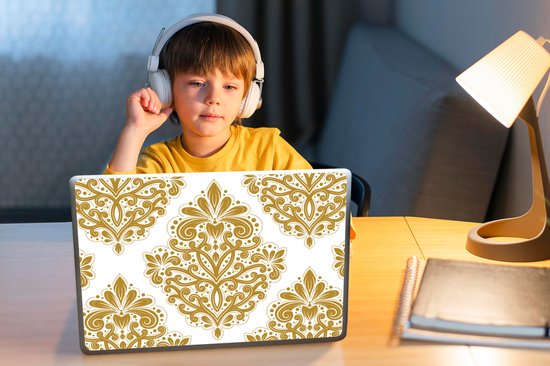 Autocollant pour ordinateur portable - 14 pouces - Vintage - Fleurs - Or - Motifs - 32x5x23x5cm - Autocollants pour ordinateur portable - Peau pour ordinateur portable - Couverture