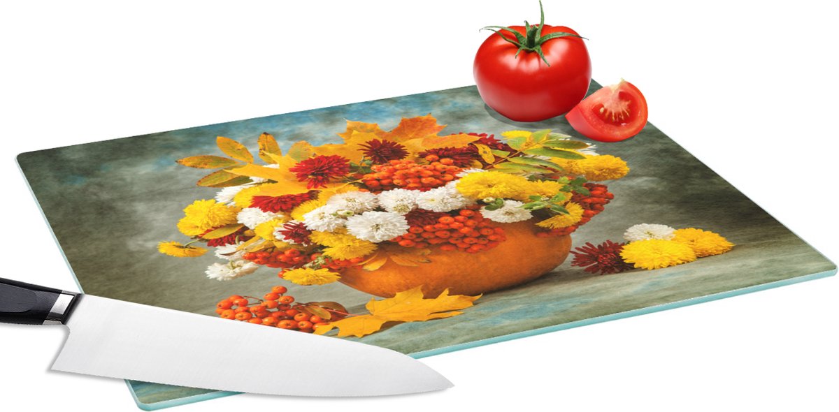 Glazen Snijplank - 39x28 - Bloemen - Herfst - Fruit - Snijplanken Glas