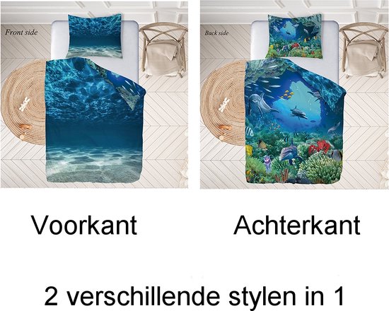 Ulticool - Dekbedovertrek - Beddengoed Dolfijn Zee Aquarium Vissen Dieren - 140 x 200 cm - Kussensloop 60 x 70 cm - voor Dekbed 1 Persoons Kamer - Decoratie Slaapkamer Accessoires Kinderen Blauw - Cadeau Tiener Jongen Meisje 5 6 7 8 9 10 11 12 jaar van Ulticool — afbeelding 3