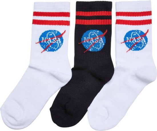 Mister Tee NASA - NASA Insignia Kids 3-Pack Chaussettes Enfants - 31/34 - Wit/ Zwart