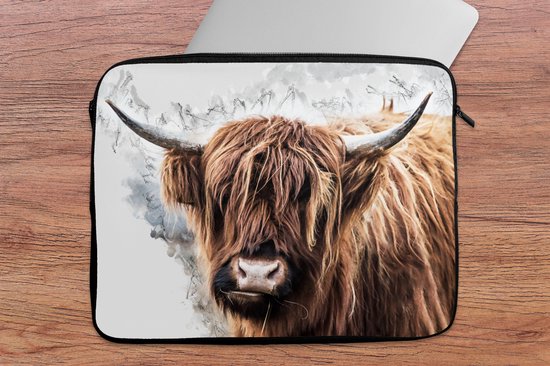 Housse ordinateur 17 pouces - Scottish Highlander - Animaux - Fumée - Housse ordinateur