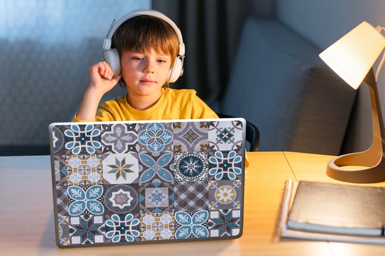 Sticker ordinateur portable - 14 pouces - Fleurs - Motifs - Blauw - Marron