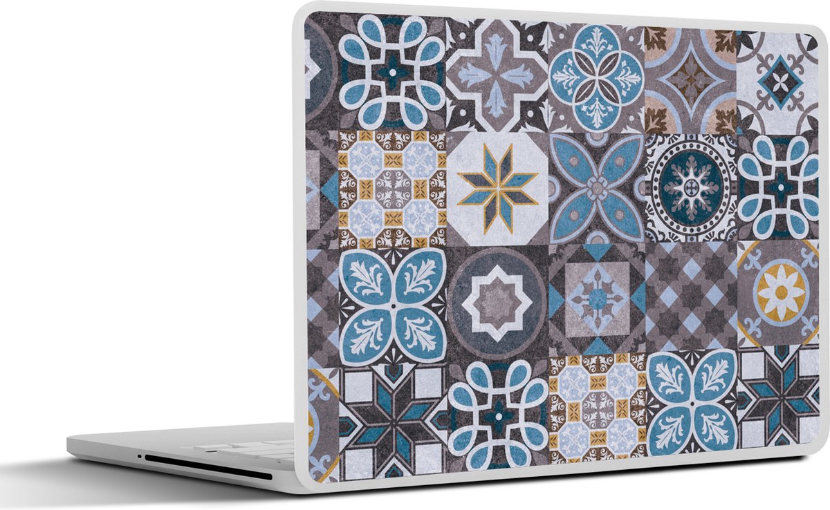 Laptop sticker - 14 inch - Bloemen - Patronen - Blauw - Bruin - 32x5x23x5cm - Laptopstickers - Laptop skin - Cover