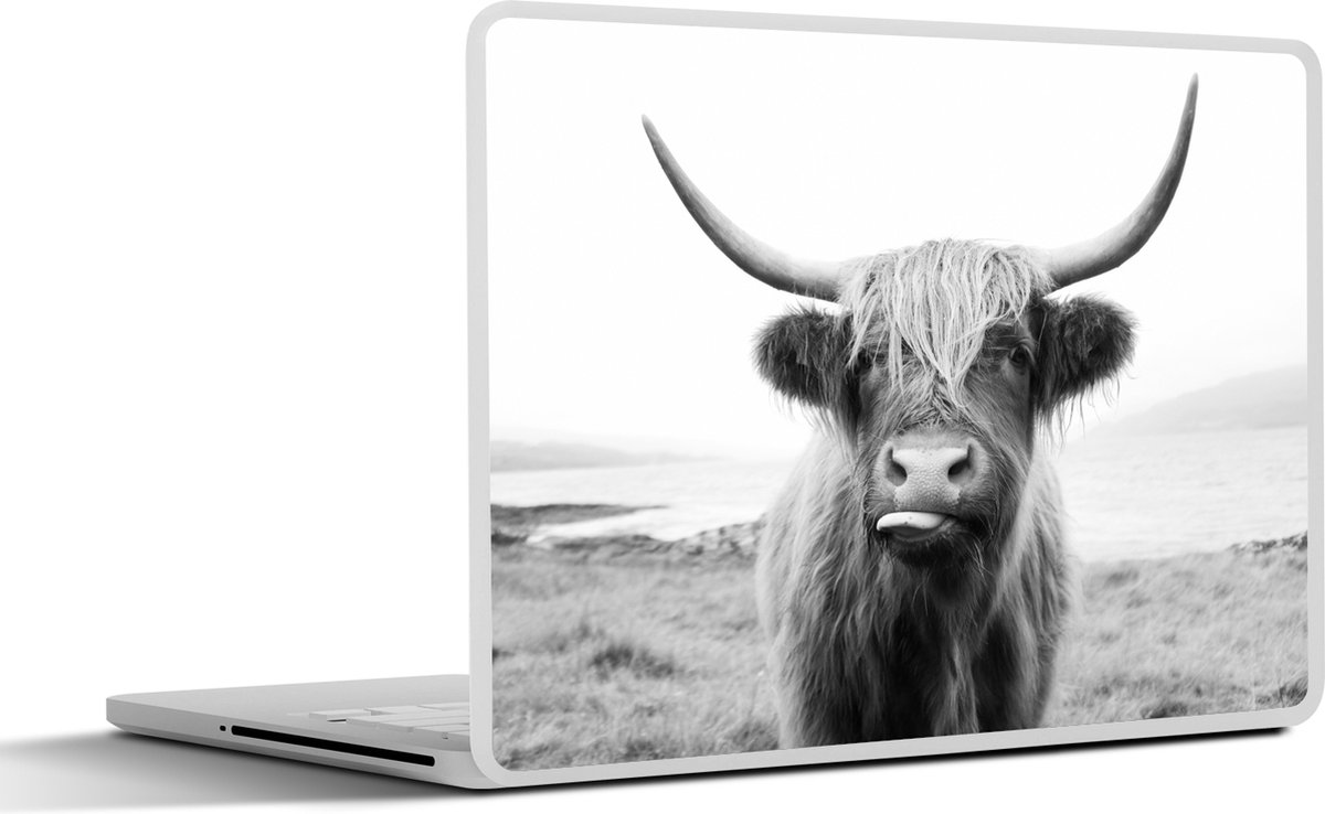 Laptop sticker - 11.6 inch - Dieren - Schotse hooglander - Koe - Zwart - Wit - 30x21cm - Laptopstickers - Laptop skin - Cover