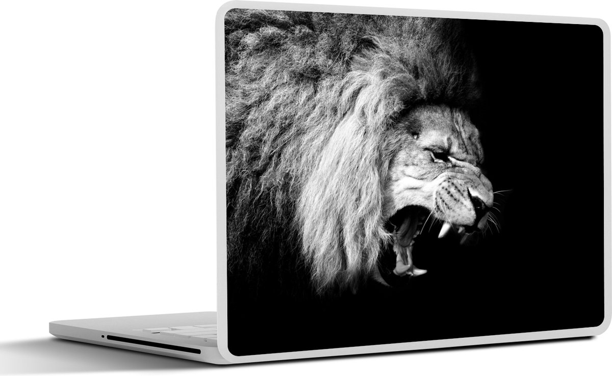 Laptop sticker - 12.3 inch - Leeuw - Portret - zwart - Wit - Dieren - 30x22cm - Laptopstickers - Laptop skin - Cover