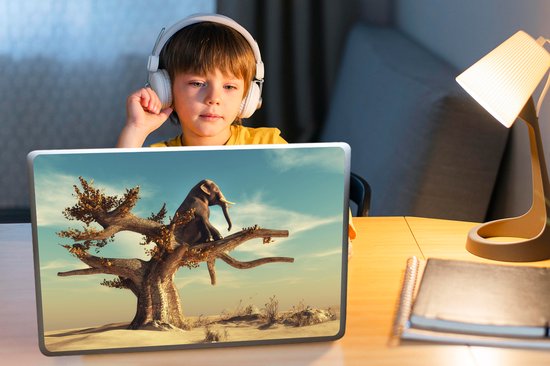 Sticker ordinateur portable - 15,6 pouces - Éléphant - Arbre - Nature - Désert