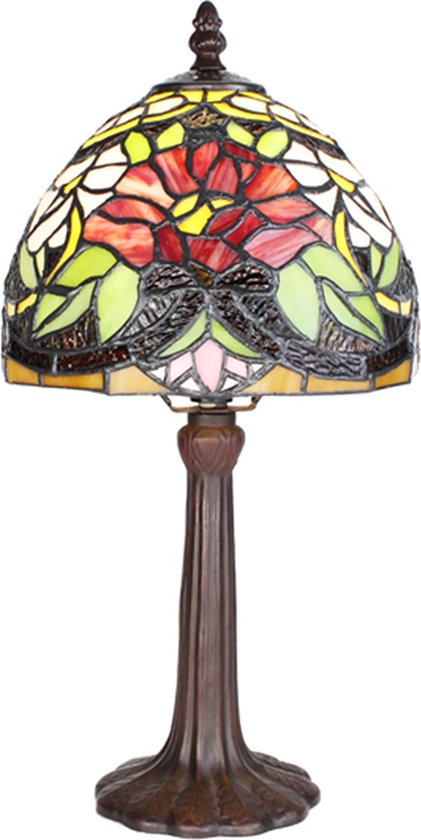 LumiLamp Tiffany Tafellamp Ø 20x36 cm Meerkleurig Glas Kunststof Rond Tiffany Bureaulamp