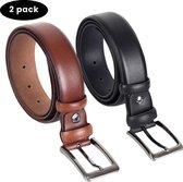 AKA deri-Riemen heren 2 pack ( Zwart en Cognac ) - pak riem  klassiek riem - Echt Leer-Taille: 90 cm - Totale lengte riem: 105 cm-cadeau voor man-Breedte 3,5 cm