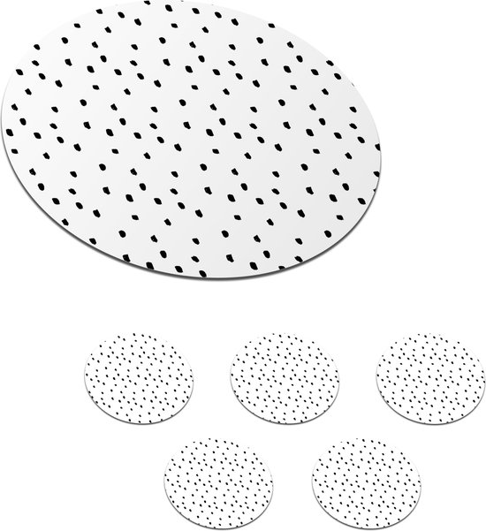Onderzetters voor glazen - Rond - Zwart - Stippen - Design - Wit - 10x10 cm - Glasonderzetters - 6 stuks