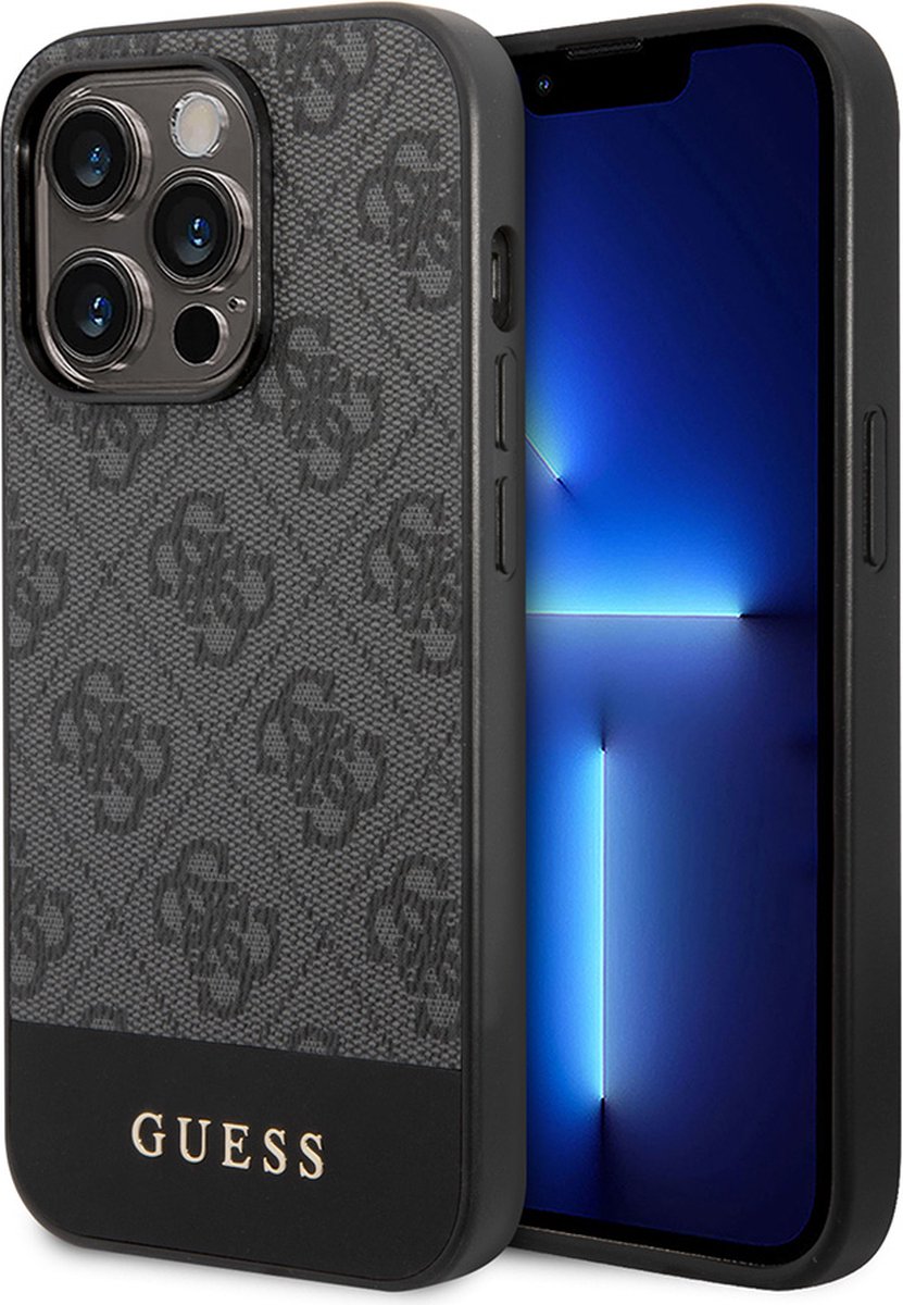 Guess 4G Stripe Back Case - Geschikt voor Apple iPhone 14 Pro (6.1") - Grijs