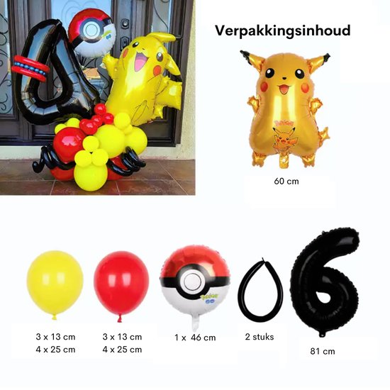 Pokemon Ballonnen Pakket - Pokemon & Pikachu Heliumballonnen - Verjaardag Versiering - Leeftijdballon 6 jaar - Kinderfeestje - Kinderverjaardag Themafeest - Helium / Folieballon - XL Pikachu Ballon - 19 stuks - Feestpakket Pikachu / Pokémon