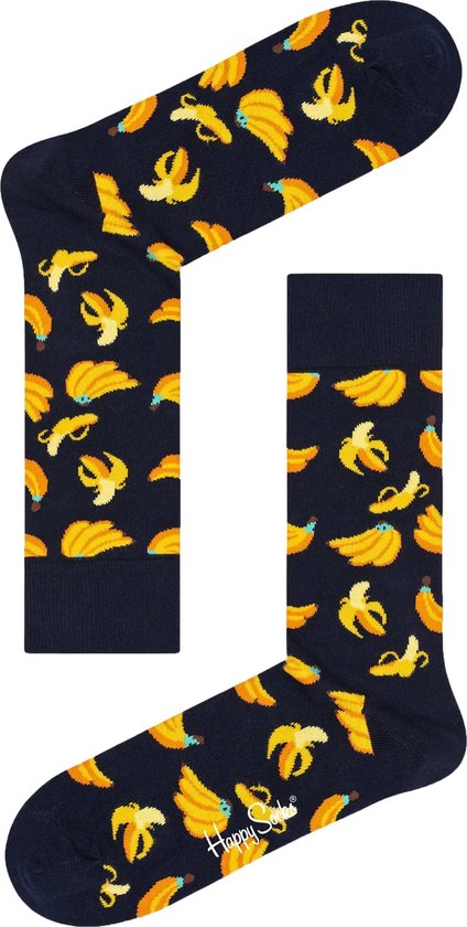Happy Socks Banana Sock Unisex gele bananen op blauw - Maat 41-46
