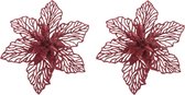 2x stuks decoratie bloemen kerststerren rood glitter op clip 17 cm - Decoratiebloemen/kerstboomversiering/kerstversiering
