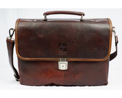 Leren werk tas briefcase -6.1774BRANDY-