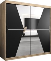 InspireMe - Kledingkast met 2 schuifdeuren, Modern-stijl, Een kledingkast met planken en een spiegel (BxHxD): 200x200x62 - TOTO 200 Sonoma Eik + Zwart Mat