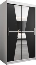 InspireMe - Kledingkast met 2 schuifdeuren, Modern-stijl, Een kledingkast met planken en een spiegel (BxHxD): 120x200x62 - TOTO 120 Wit Mat + Zwart