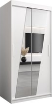 InspireMe - Kledingkast met 2 schuifdeuren, Modern-stijl, Een kledingkast met planken en een spiegel (BxHxD): 100x200x62 - THOR 100 Wit Mat