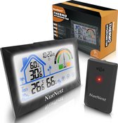 NueNext Digitale Hygrometer - Thermometer voor Binnen - Luchtvochtigheidsmeter Buiten met Aanraak scherm - Zwart