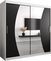 InspireMe - Kledingkast met 2 schuifdeuren, Modern-stijl, Een kledingkast met planken en een spiegel (BxHxD): 200x200x62 - KAHUNA 200 Wit Mat + Zwart