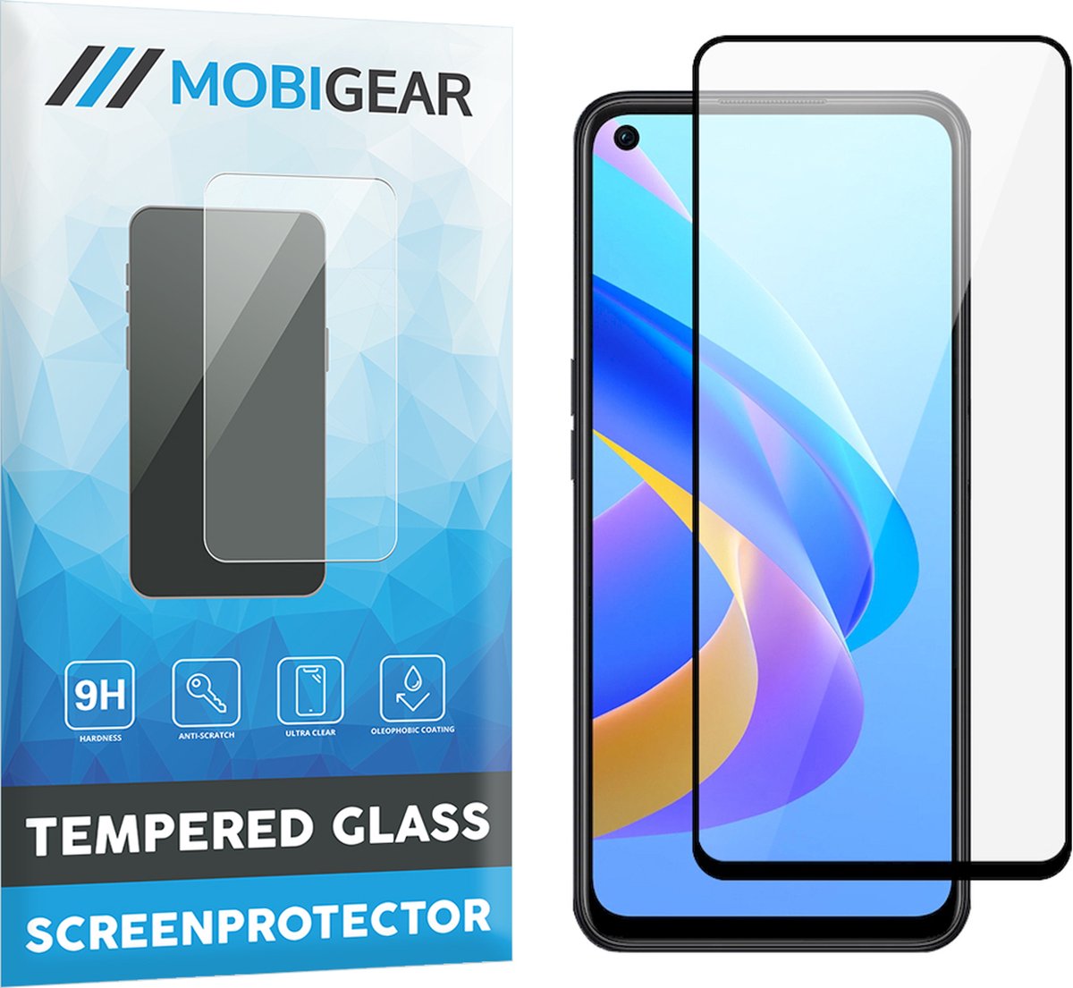 Mobigear Screenprotector geschikt voor OPPO A76 Glazen | Mobigear Premium Screenprotector - Case Friendly - Zwart