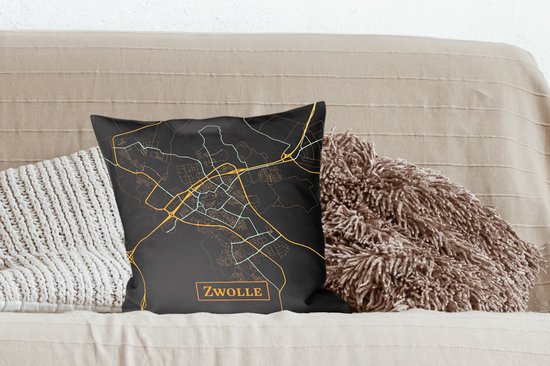Coussins décoratifs - Oreillers Salon - 45x45 cm - Carte - Zwolle - Luxe - Or - Zwart