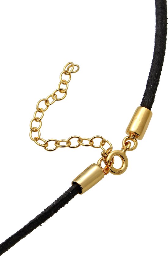 Epinki Choker voor dames (verstelbaar), dubbele halsketting, schakelketting, fluweel, O-ring, hanger, gothic, halsketting, zilver/zwart met zirkonia, 30 8 cm