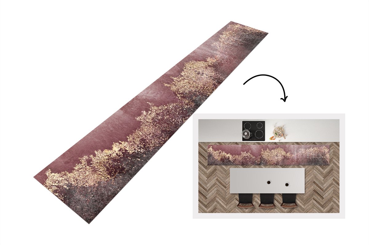 KitchenYeah Keukenloper - Loper keuken - Glitter - Goud - Abstract - 360x60 cm - Keukenloper vinyl Multicolor