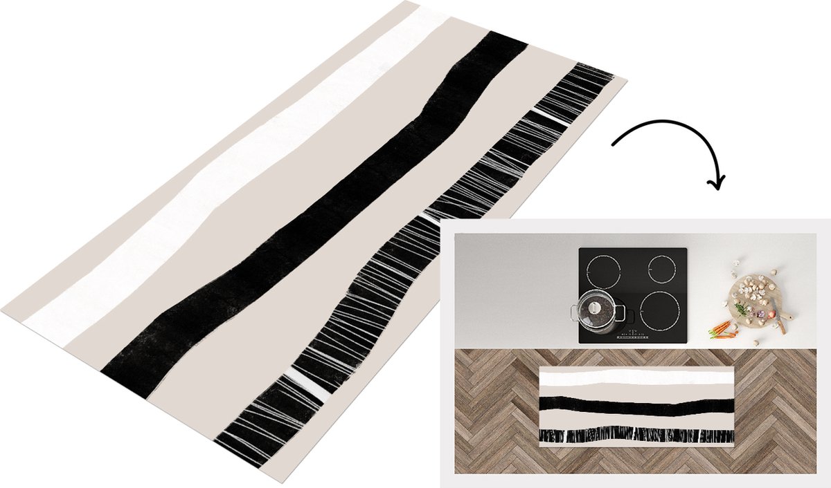KitchenYeah Keukenloper - Loper keuken - Lijn - Pastel - Minimalisme - Patronen - 120x50 cm - Keukenloper vinyl Multicolor