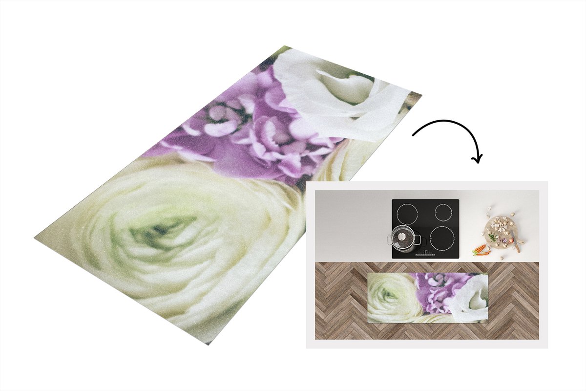 KitchenYeah Keukenloper - Loper keuken - Bloemen - Rozen - Natuur - 120x50 cm - Keukenloper vinyl Multicolor