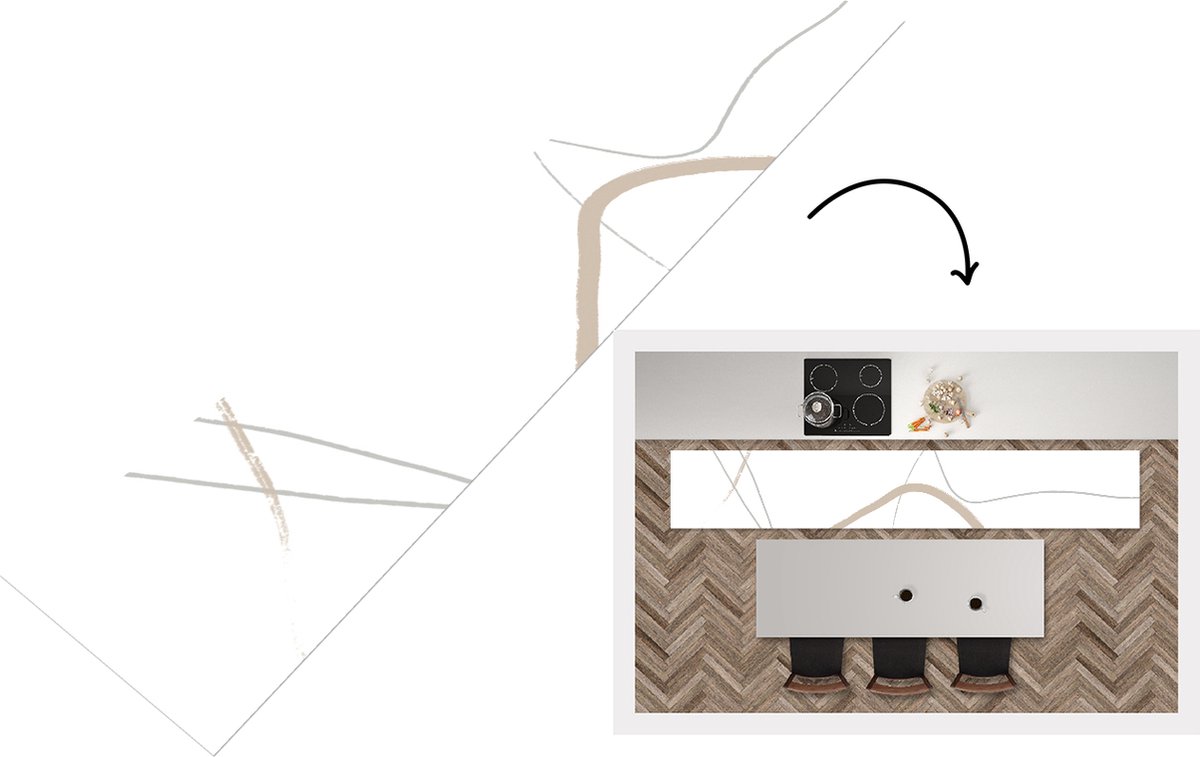 KitchenYeah Keukenloper - Loper keuken - Abstract - Minimalisme - Line art - 360x60 cm - Keukenloper vinyl Multicolor