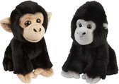 Ravensden - Pluche apen knuffel set - Gorilla en Chimpansee - 18 cm